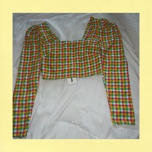 Twisted Wunder square neck crop top set in multi mini check